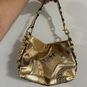 Coach Gold and Brown Patchwork Handbag